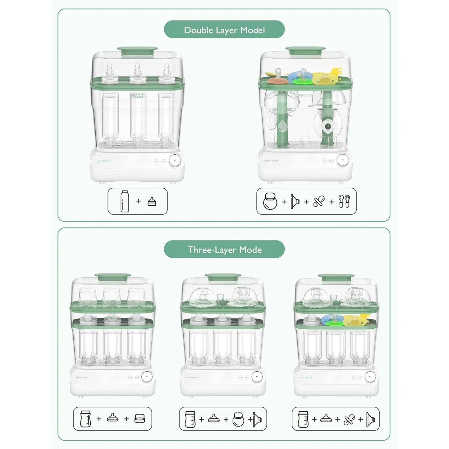 Momcozy 3 Layers Large Bottle Sterilizer and Dryer, Fast Sterilize and Dry