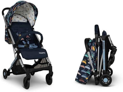 Cosatto Yo Travel Stroller - Baby Pushchair Lightweight Compact Fold from Birth to 25kg - Airline Compatible, One Hand Easy Fold, Large 8kg Shopping Basket, Free Raincover & Bumper Bar (Beep Beep)