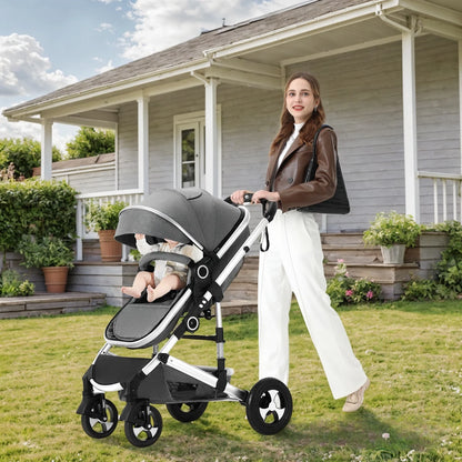 AILEEKISS 3-in-1 Convertible Baby Stroller with Big Seat and Adjustable Canopy, 24 Pound, Dark Grey