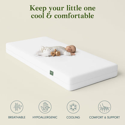 Tutti Bambini Essentials Fibre Cot Mattress 140 x 70 cm - Hypoallergenic, Breathable & Water-Repellent Cot Bed Mattress, 100% Dent-Resistant Polyester Fibre Toddler Bed Mattress & Travel Cot Mattress