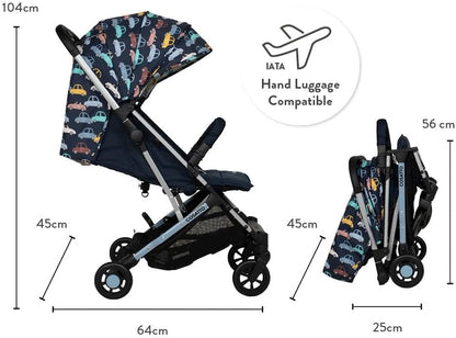 Cosatto Yo Travel Stroller - Baby Pushchair Lightweight Compact Fold from Birth to 25kg - Airline Compatible, One Hand Easy Fold, Large 8kg Shopping Basket, Free Raincover & Bumper Bar (Beep Beep)