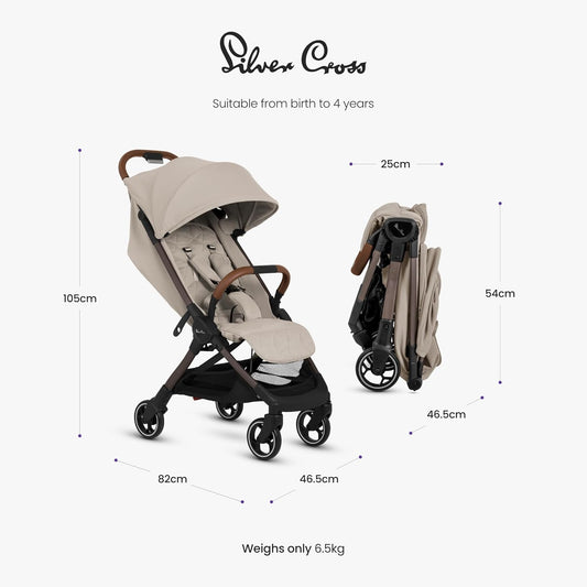 Silver Cross - Clic 2 Compact Stroller & Travel Bag - Travel Stroller For Life On The Go - Foldable & Lightweight - Suitable From Birth To 4 years - Latte