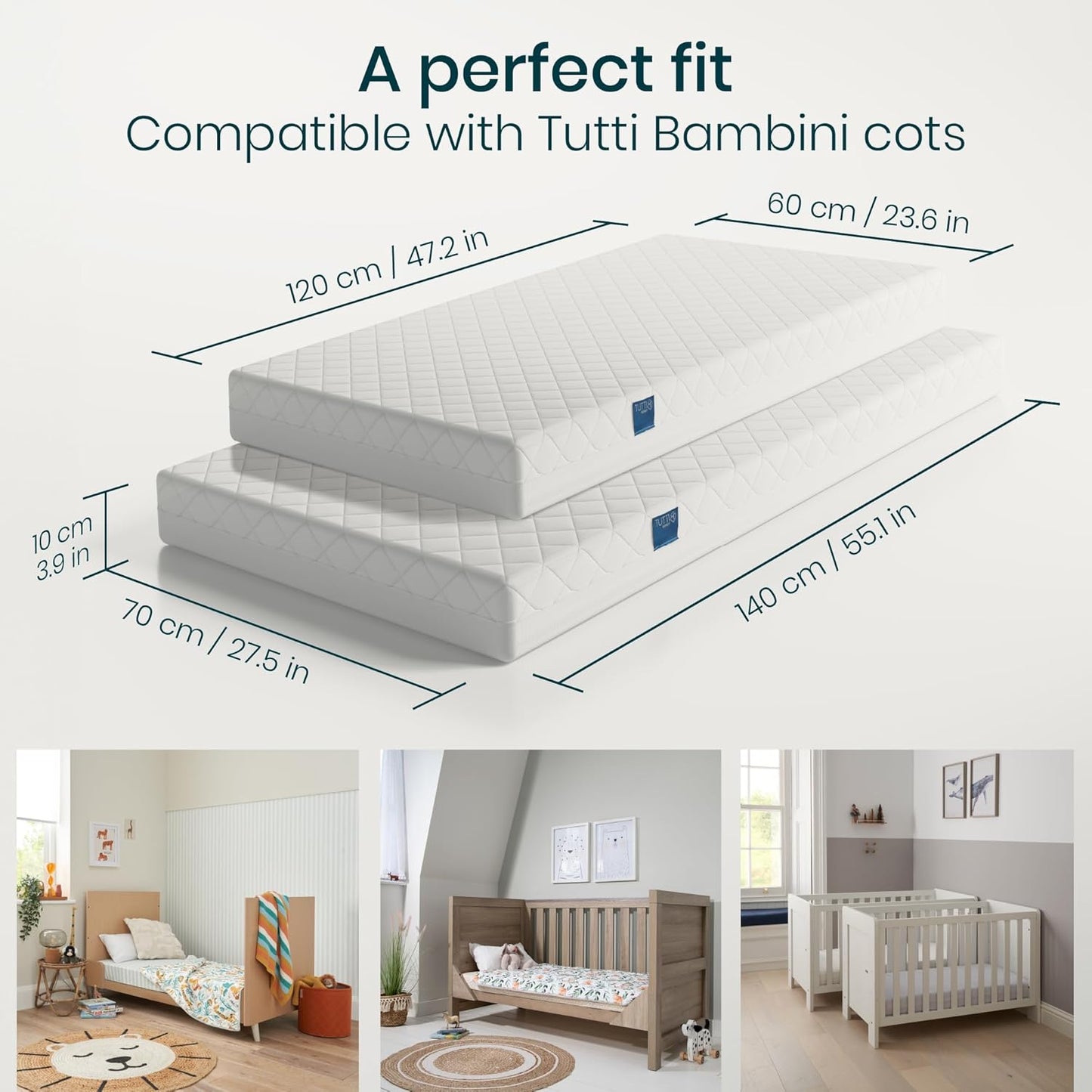 Tutti Bambini Sprung Cot Mattress 140 x 70 cm - Hypoallergenic, Breathable & Wipeable Baby Mattress for Travel Cot & Crib, Soft & Supportive Home & Travel Cot Mattress (140 x 70 x 10 cm)