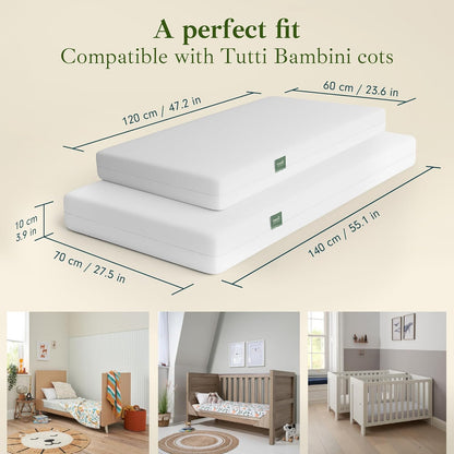 Tutti Bambini Essentials Fibre Cot Mattress 140 x 70 cm - Hypoallergenic, Breathable & Water-Repellent Cot Bed Mattress, 100% Dent-Resistant Polyester Fibre Toddler Bed Mattress & Travel Cot Mattress