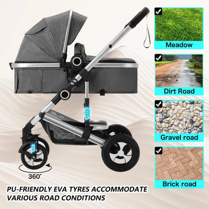 AILEEKISS 3-in-1 Convertible Baby Stroller with Big Seat and Adjustable Canopy, 24 Pound, Dark Grey