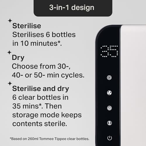 Tommee Tippee Ultra UV Steriliser, Dryer and Storage, Black, for Baby Bottles and Accessories, Steam-Free to Kill Viruses^ and 99.9% of Harmful Bacteria